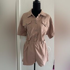 Flap Pocket Drop Shoulder Shirt Romper